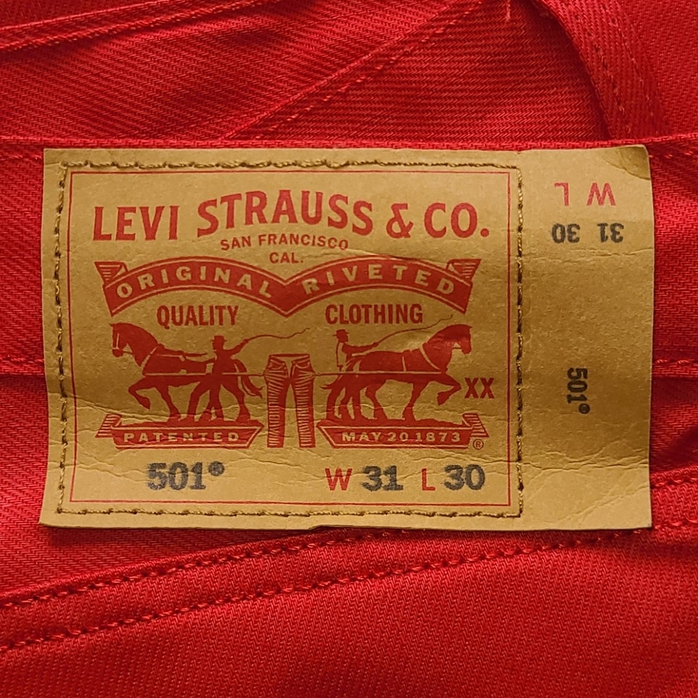 Levi's 501 32x30 raw unfinished red jeans - Picture 2 of 16